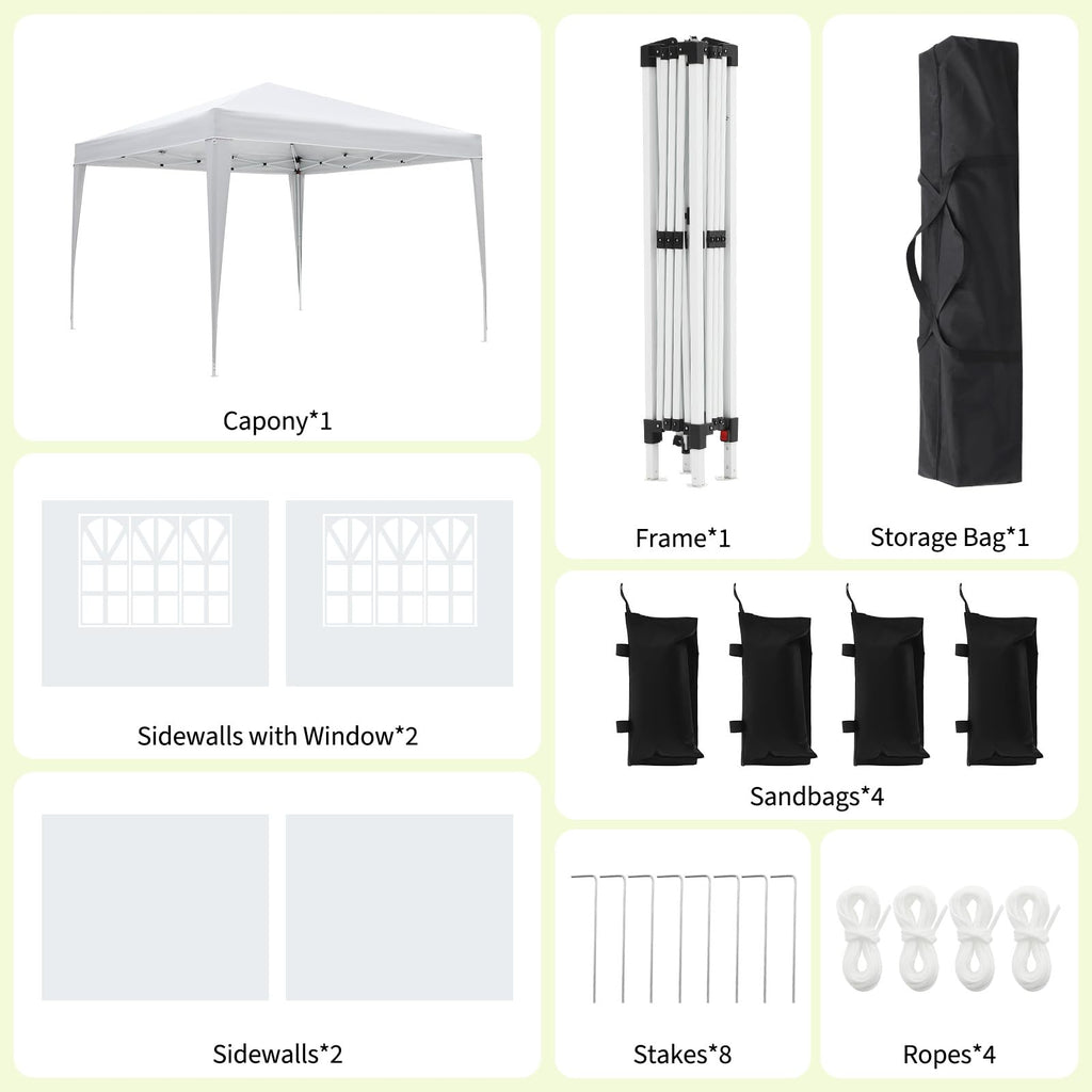 Garvee 10x10 Pop Up Canopy Tent Waterproof Instant Setup Roll-Up Windows Heavy-Duty Fabric Portable Gazebo for Camping Beach Parties Backyard