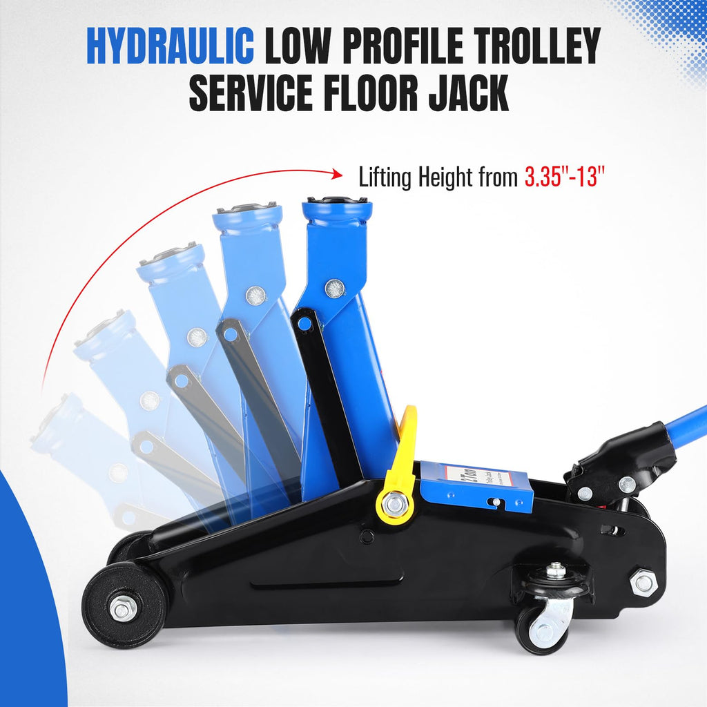 Garvee 2 Ton Hydraulic Floor Jack, Low Profile 4400 Lbs Car Jack, Portable Car Lift Jack, Quick Lift Pump, Heavy Duty Steel Car Hydraulic Trolley Jack , Lift Range 3.35"-13"