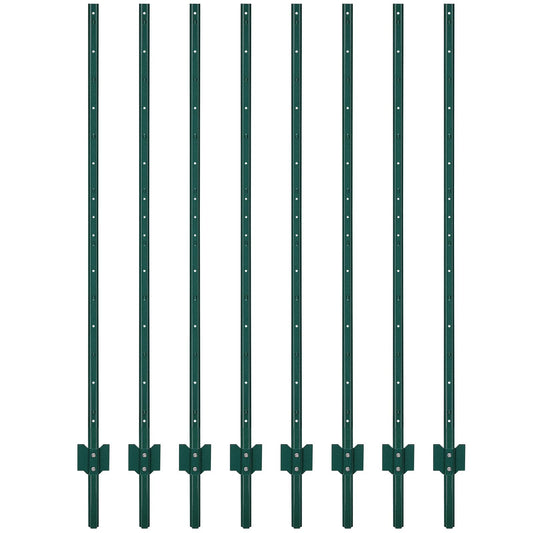 Garvee 6 ft Metal Fence Posts U-Channel Design Heavy Duty 14-Gauge Steel Green Powder-Coated Adjustable Tabs Garden Yard Farm