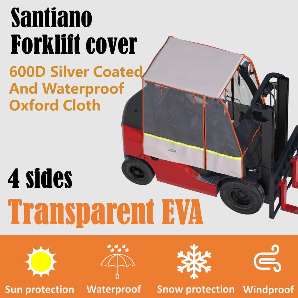Garvee Clear Forklift Cover 57x47x52 Universal Fit Heavy Duty Waterproof 600D Oxford PVC Tear-Resistant Elastic Hem Adjustable Straps Outdoor Warehouse