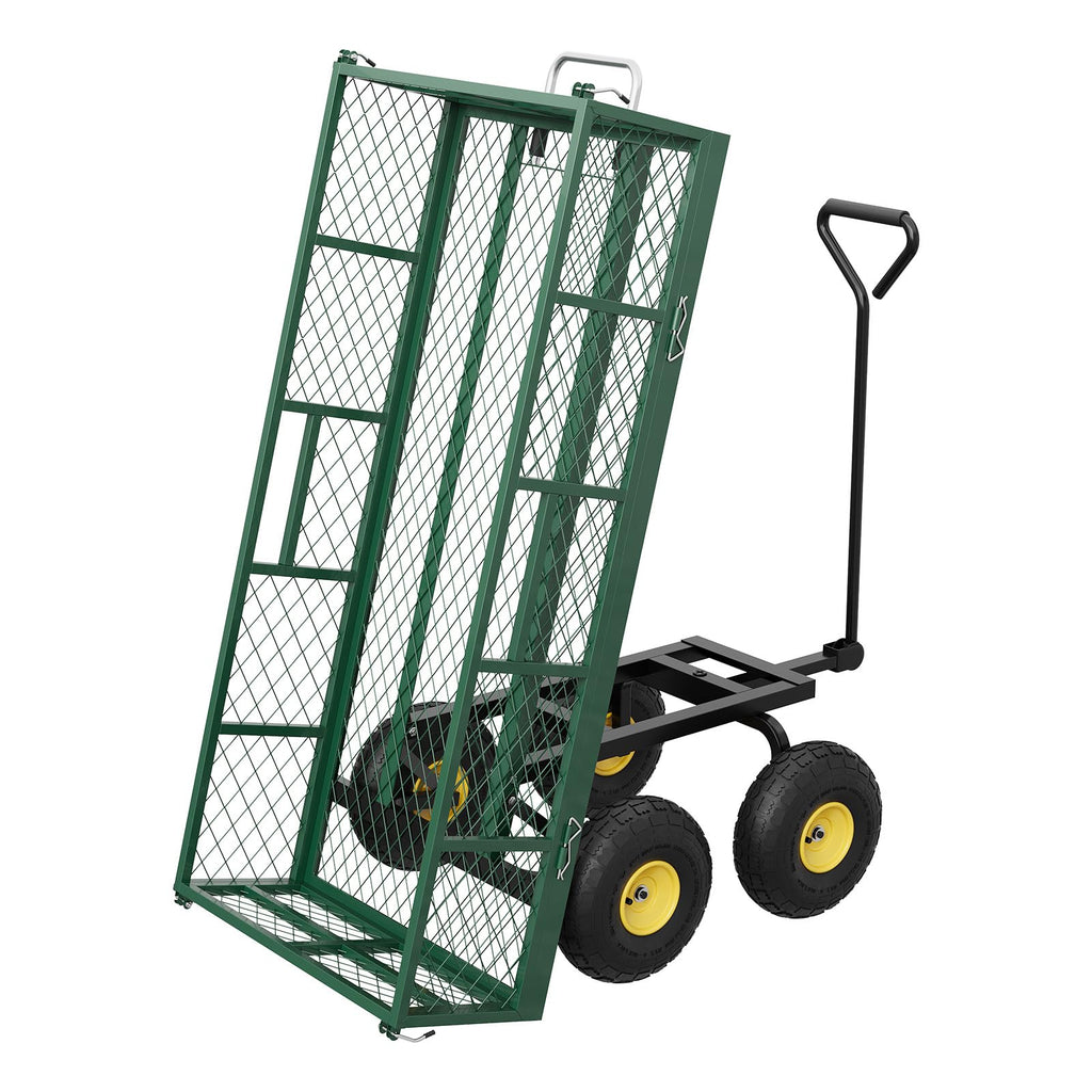Garvee Garden Dump Cart 900 LBS Capacity Quick-Release Dumping Removable Steel Sidewalls 180° Swivel Handle 10" Pneumatic Tires Yard Farm Utility