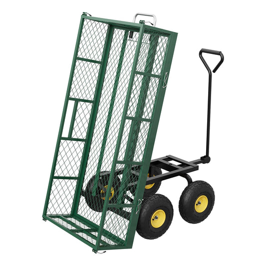 Garvee Garden Dump Cart 900 LBS Capacity Quick-Release Dumping Removable Steel Sidewalls 180° Swivel Handle 10" Pneumatic Tires Yard Farm Utility