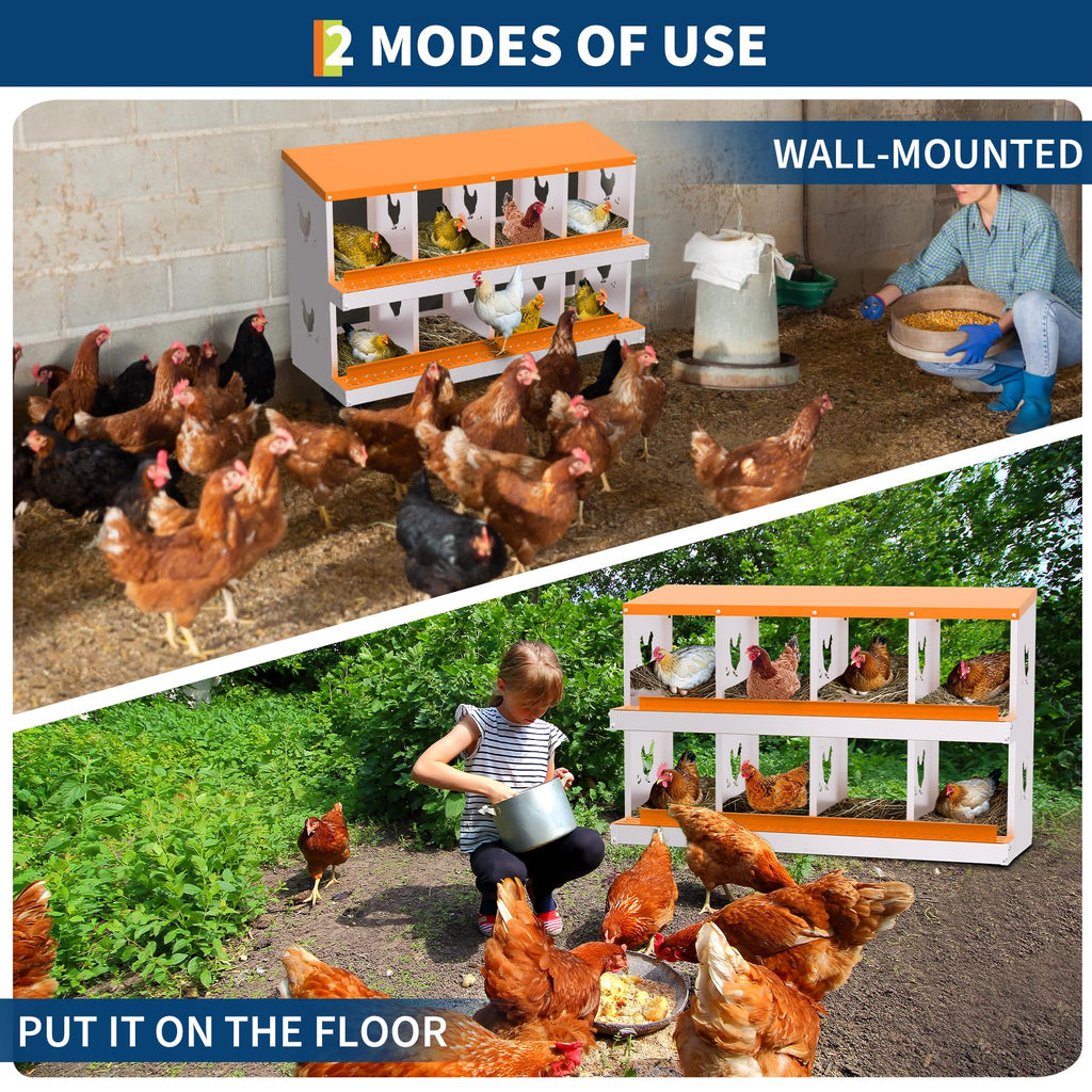 Garvee 8-Hole Chicken Nest Box Heavy Duty Galvanized Steel  Ventilation System Bioengineering Design Orange for Hens Ducks Small Poultry