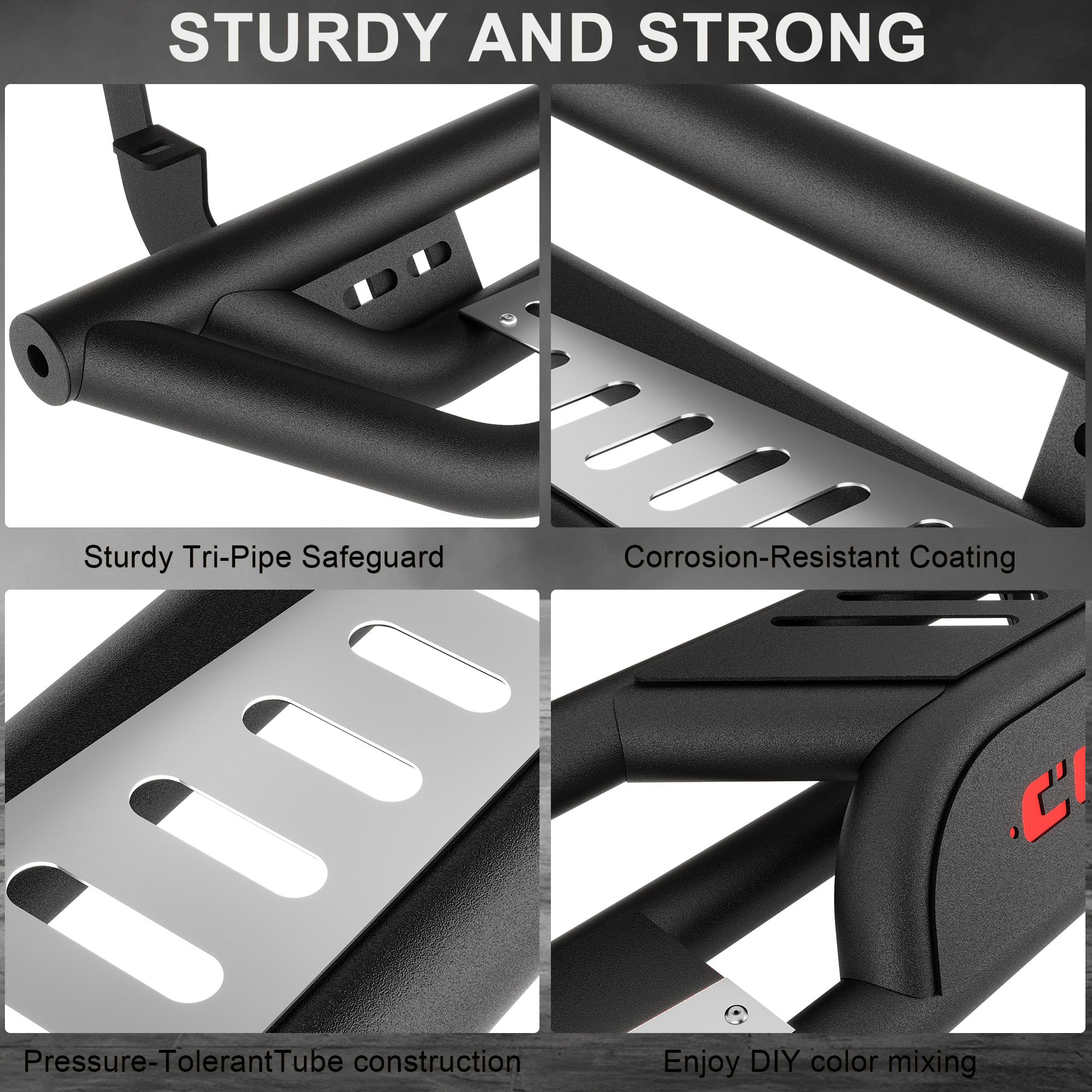 Garvee 6 Inch Running Boards for Jeep Wrangler JK 4DR - 550LB Load, Non-Slip Design, Carbon Steel, Bolt-On, Black Powder Coated - Off-Road Access