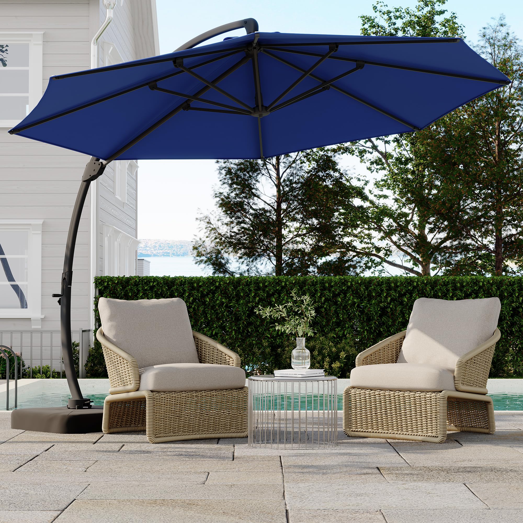 Garvee Large Round Aluminum Offset Umbrella – 360° Rotation, Infinite Tilt, 220g Polyester, Heavy-Duty Rust-Proof Base, Patio Poolside Garden
