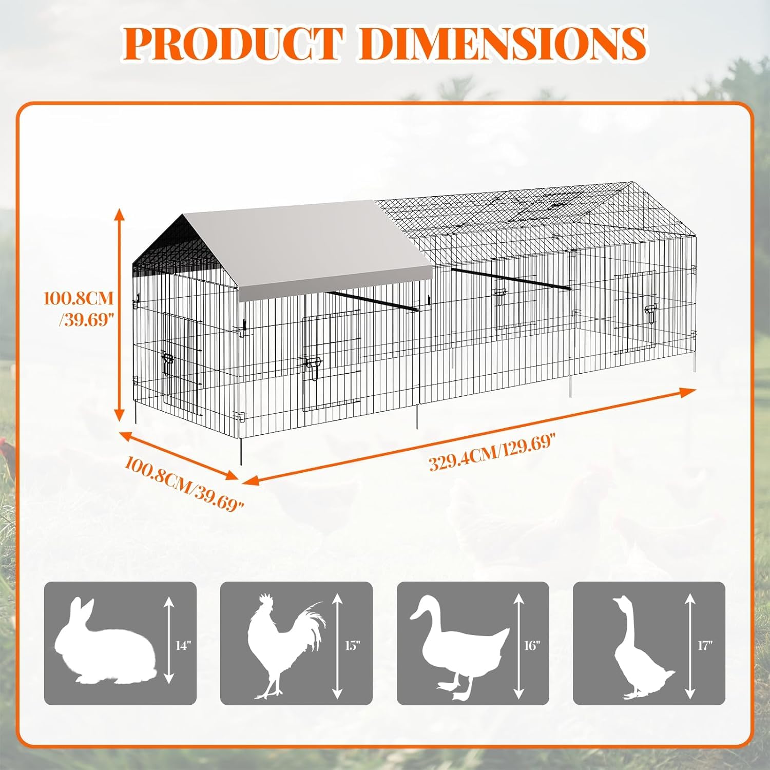 Garvee Chicken Coop 130 in ×40 in Chicken Runs for Yard with Cover Outdoor Metal Chicken Coop for Small Animals Duck Rabbit Hen