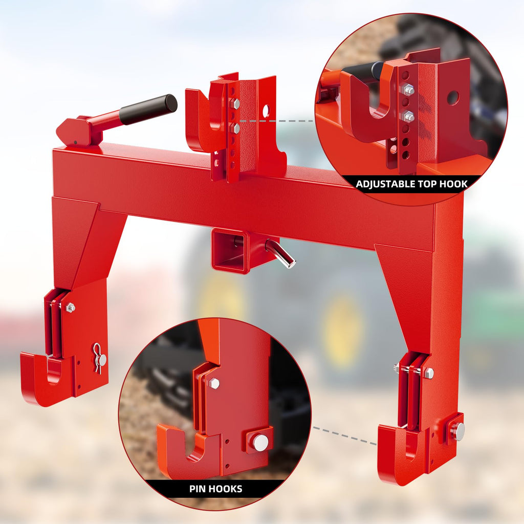 Garvee 3-Point Quick Hitch for Tractors 3000 LBS Capacity Heavy-Duty Steel Easy Install Category 0 & 1 Red Agricultural Use