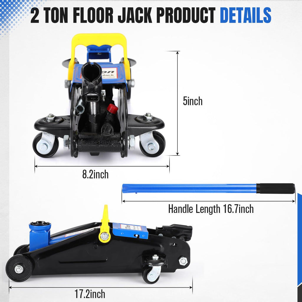 Garvee 2 Ton Hydraulic Floor Jack, Low Profile 4400 Lbs Car Jack, Portable Car Lift Jack, Quick Lift Pump, Heavy Duty Steel Car Hydraulic Trolley Jack , Lift Range 3.35"-13"