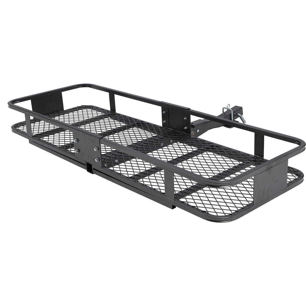 Garvee Hitch Basket Cargo Carrier 60x20x5, Heavy Duty 200 lbs, Black Steel, 2" Hitch Shank, Rust-Resistant PU Coating, Easy Install, Outdoor Travel