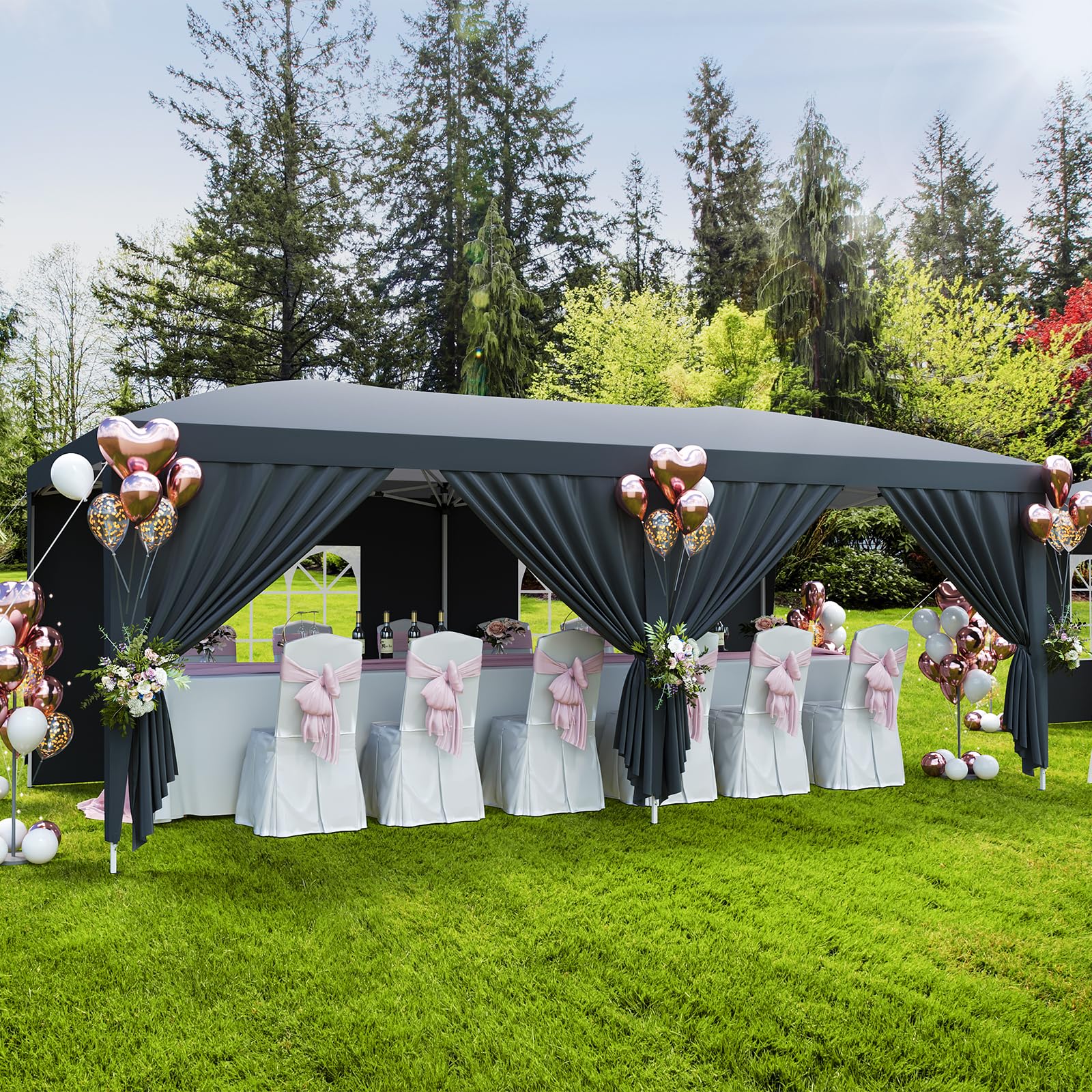 Garvee 10x20 Heavy Duty Pop Up Canopy Tent with 6 Removable Sidewalls, Adjustable 3 Heights, 210D Oxford Cloth, Waterproof, Stakes & Ropes, Outdoor Events