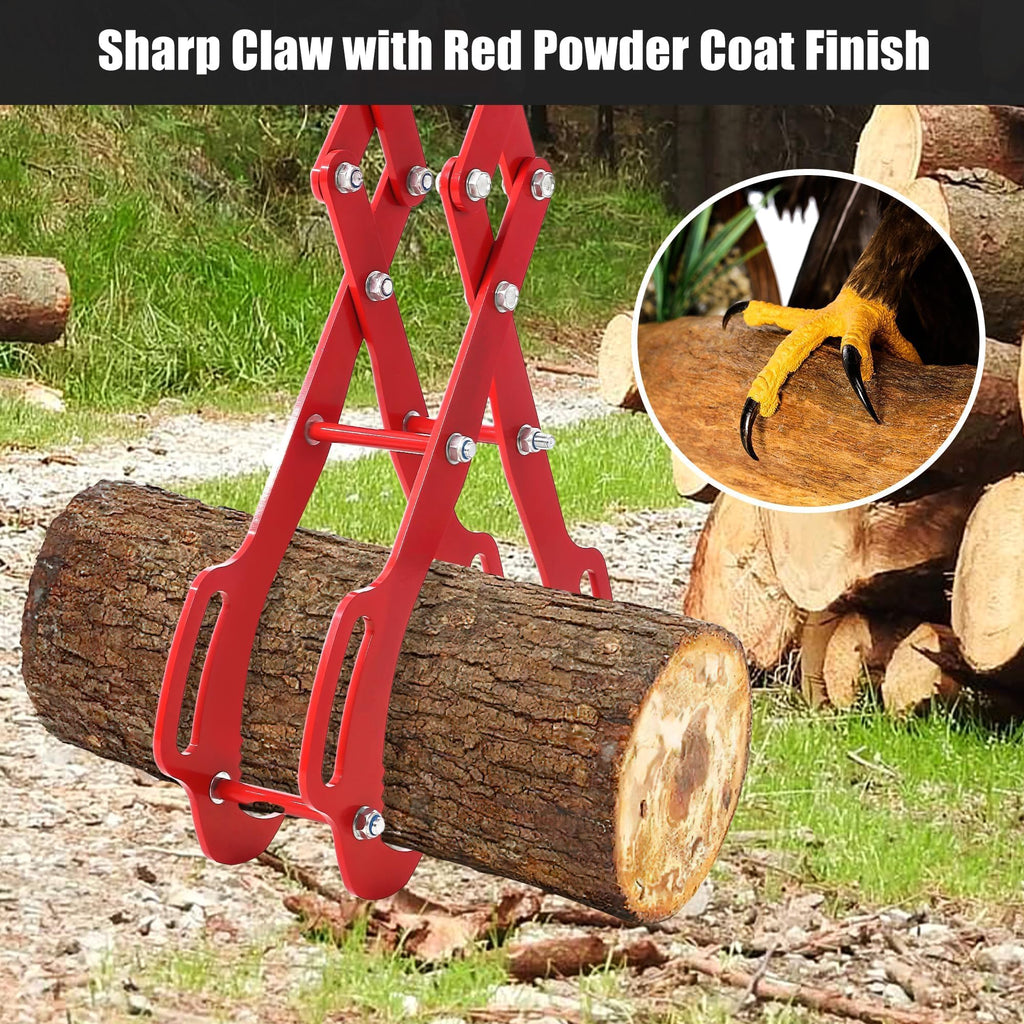 Garvee Log Lifting Tongs 28 Inch 2200LBS Heavy Duty - 4-Serrated Claw Steel Swivel Grapple w/Handles for Tractor & Truck Log Handling