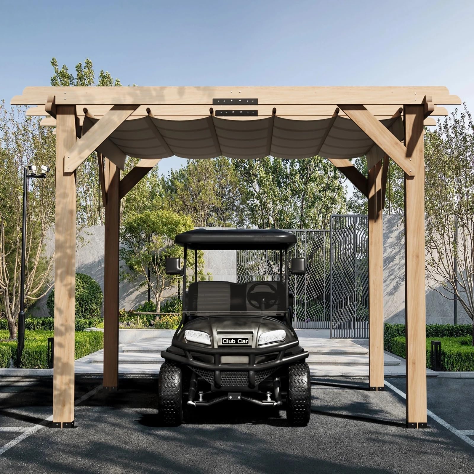 Garvee 10x10 FT Cedar Wood Pergola with Retractable Oxford Fabric Roof, Durable Waterproof Patio Gazebo, Easy Assembly, Outdoor Garden