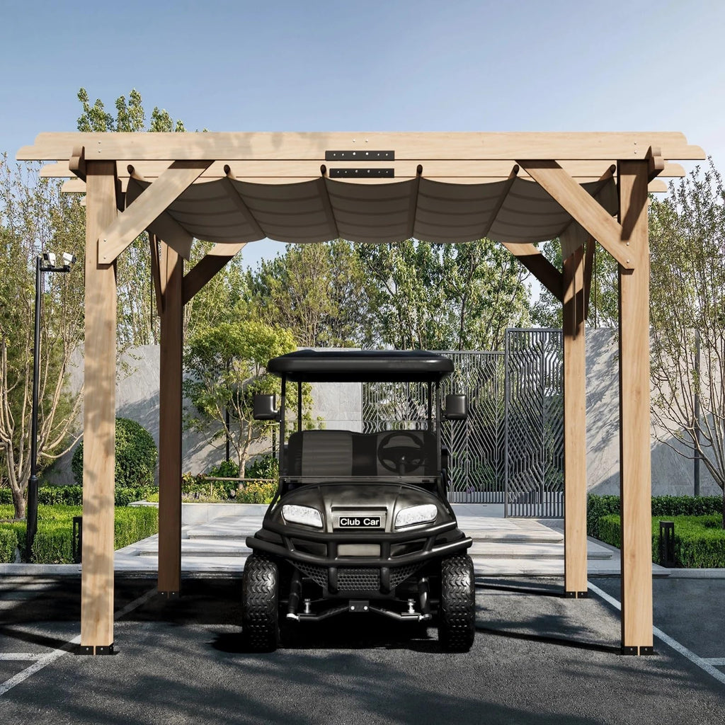 Garvee 10x12 FT Cedar Wood Pergola with Retractable Oxford Fabric Roof, Waterproof, Durable Outdoor Patio Gazebo for Backyard Relaxation