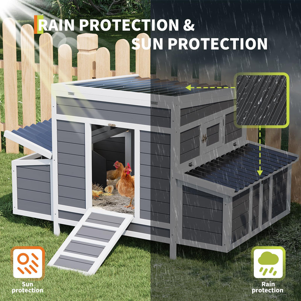 Garvee 55" Wooden Chicken Coop for 4-6 Chickens with Dual Nesting Boxes & Waterproof Roof, Wood & Metal, Lockable Doors & Ventilated Mesh, Outdoor Backyard Poultry Cage