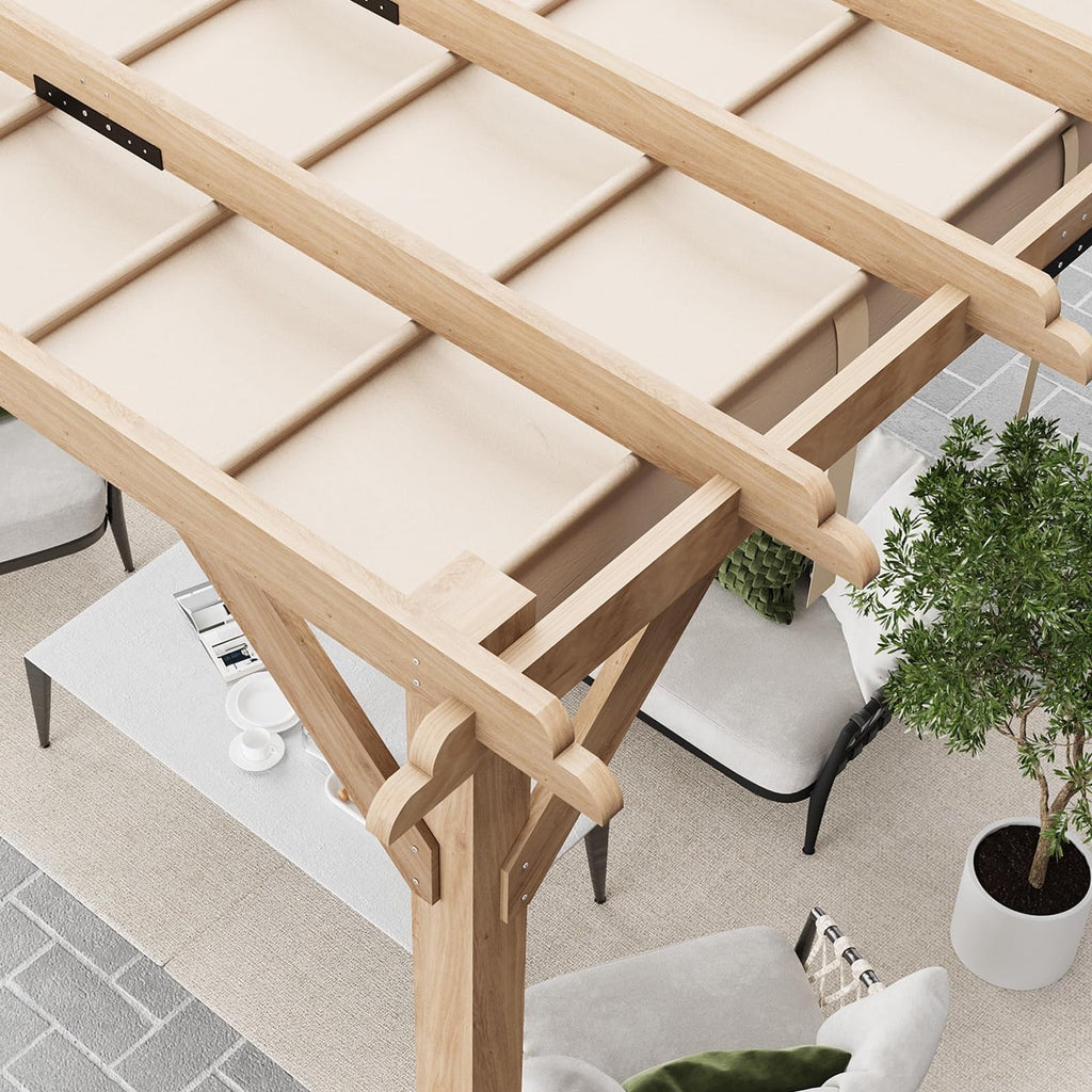 Garvee 10x12 FT Cedar Wood Pergola with Retractable Oxford Fabric Roof, Waterproof, Durable Outdoor Patio Gazebo for Backyard Relaxation