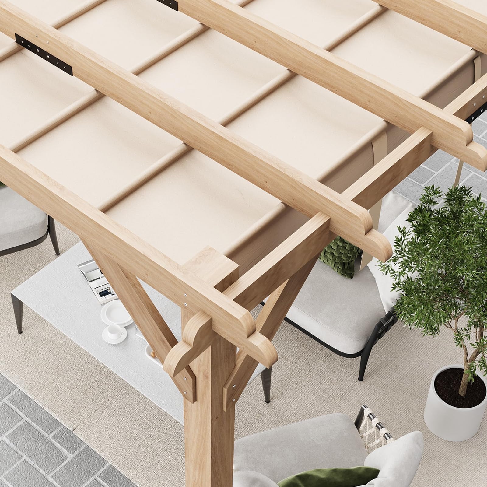 Garvee 10x12 FT Cedar Wood Pergola with Retractable Oxford Fabric Roof, Waterproof, Durable Outdoor Patio Gazebo for Backyard Relaxation