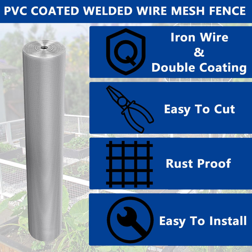 Garvee Hardware Cloth Welded Wire Mesh 1/4 in 23 Gauge Rust-Resistant Durable Galvanized Wire Roll with Gloves & Plier for Garden & Pet Fencing