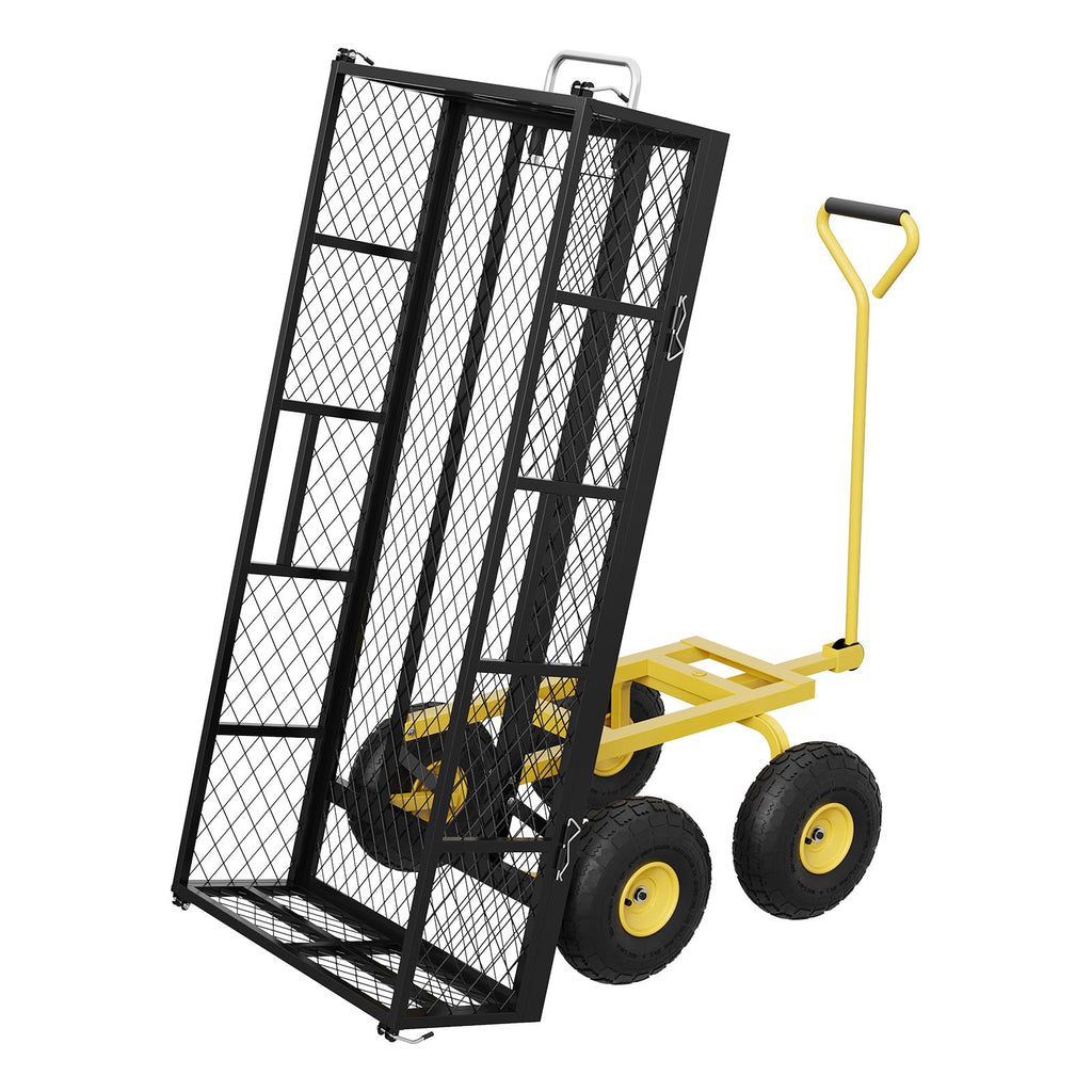 Garvee Garden Dump Cart Heavy Duty Steel 900 LBS Load Capacity Quick-Release Dumping Removable Sidewalls 10" Pneumatic Tires 180° Swivel Handle Yard Farm Utility