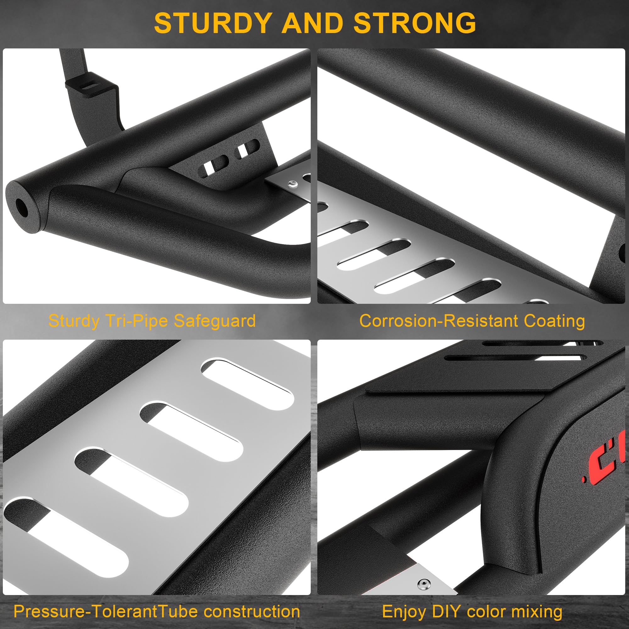 Garvee 6 Inch Running Boards 550LB Side Steps, Three-Tube Non-Slip Black Powder Coated Rock Sliders, Fits 2015-2025 Chevy Colorado/Canyon Crew Cab