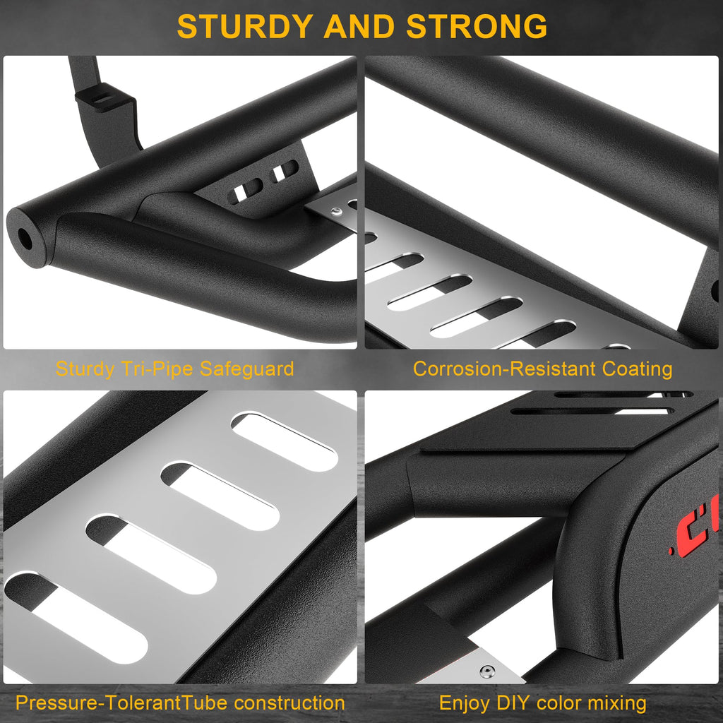 Garvee 6" Running Boards 550LB Side Steps, Black Powder Coated Non-Slip Bolt-On Rock Sliders, Fits 2007-2018 Chevy Silverado/Sierra 1500 Crew Cab, 2007-2019 2500/3500HD