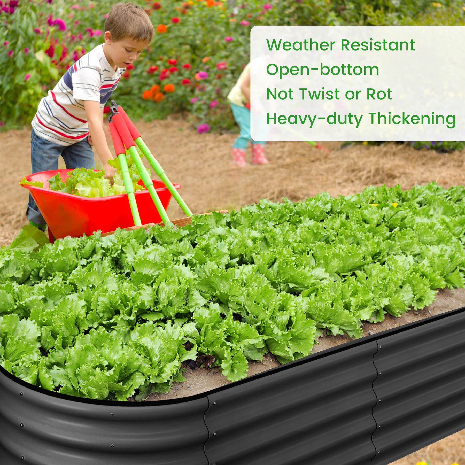 Garvee Oval Raised Garden Bed 4.5x2x1.5 FT Galvanized Metal, Tool-Free Assembly, Anti-Rust Double Layer, Open Bottom Drainage, Gray for Outdoor Gardening