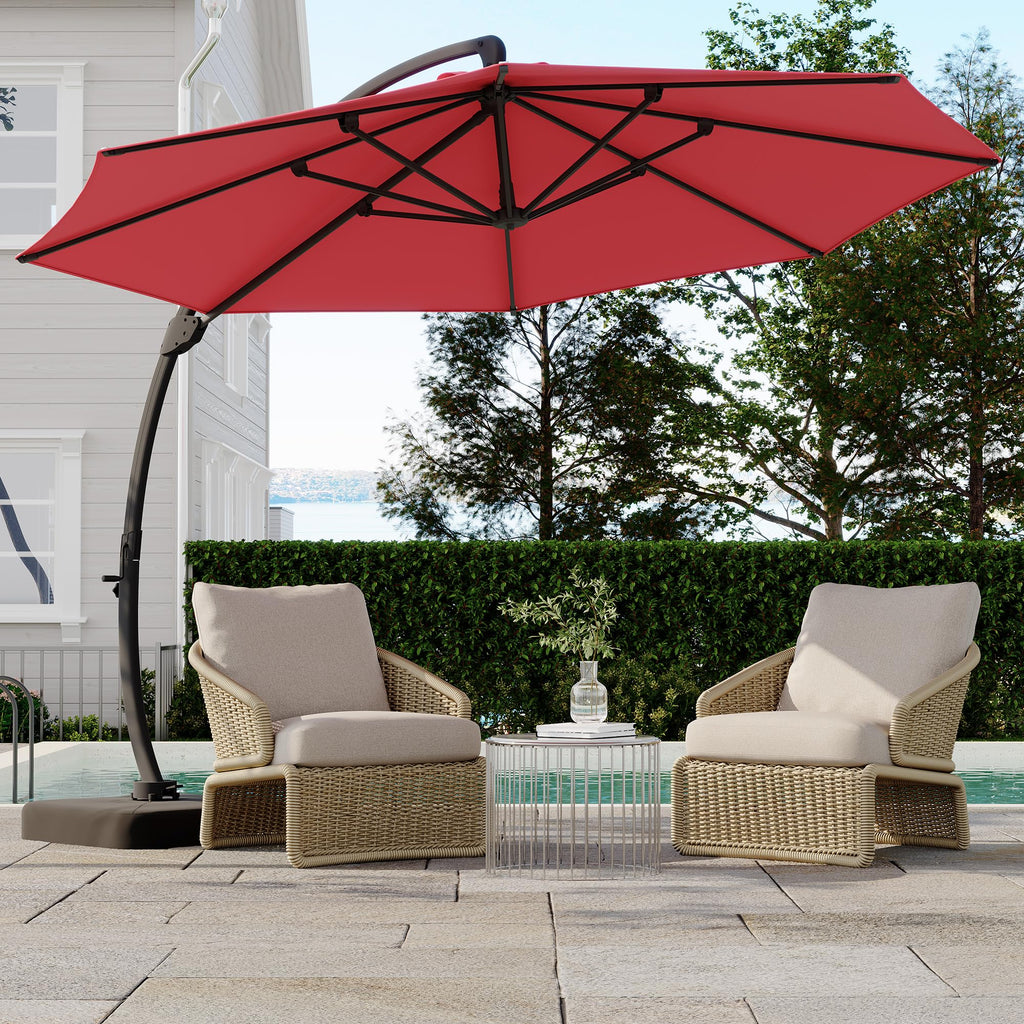 Garvee 11FT Cantilever Patio Umbrella 360° Rotation Infinite Tilt Aluminum Frame Water-Repellent Fabric Heavy-Duty Base for Outdoor Patio Poolside