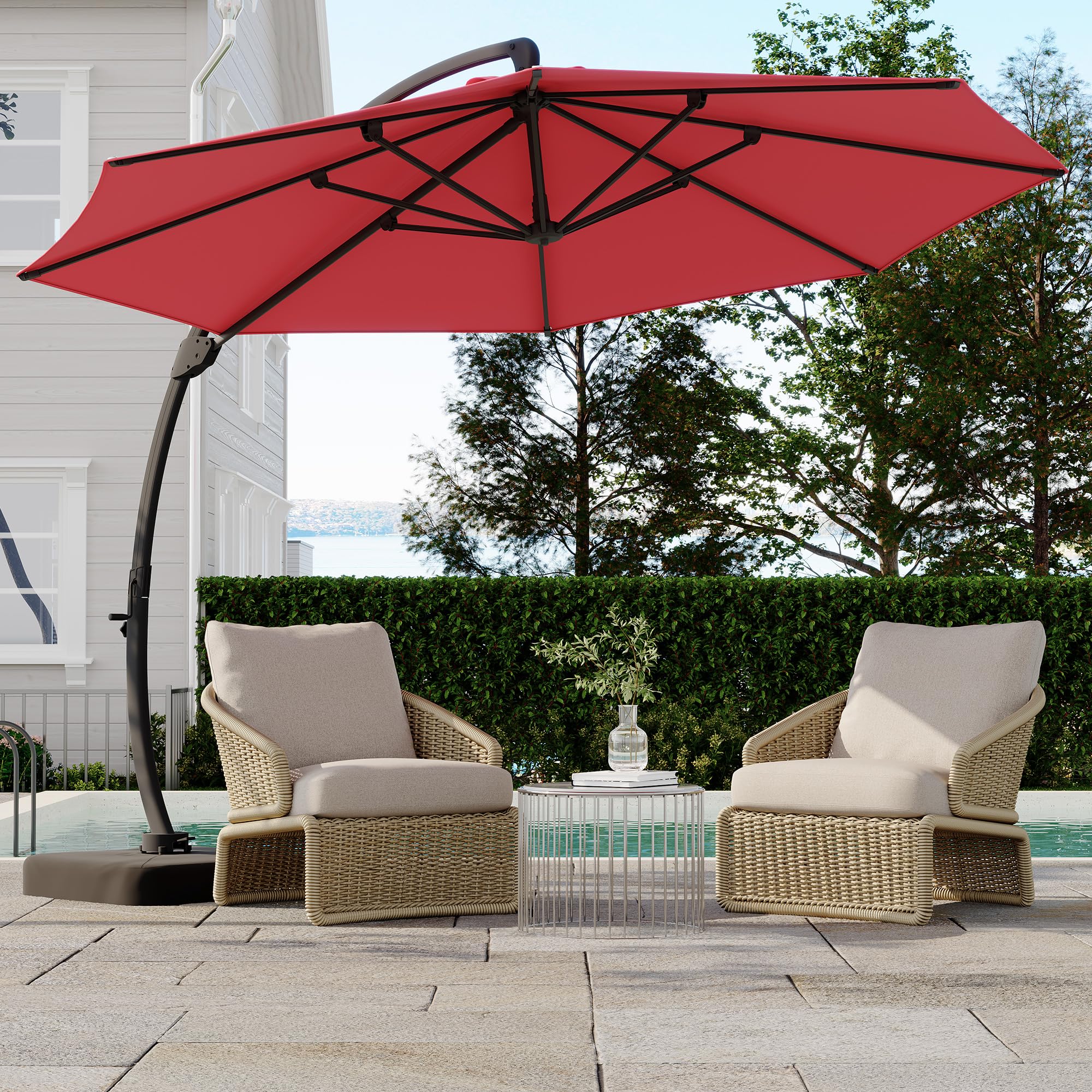 Garvee 11FT Cantilever Patio Umbrella 360° Rotation Infinite Tilt Aluminum Frame Water-Repellent Fabric Heavy-Duty Base for Outdoor Patio Poolside