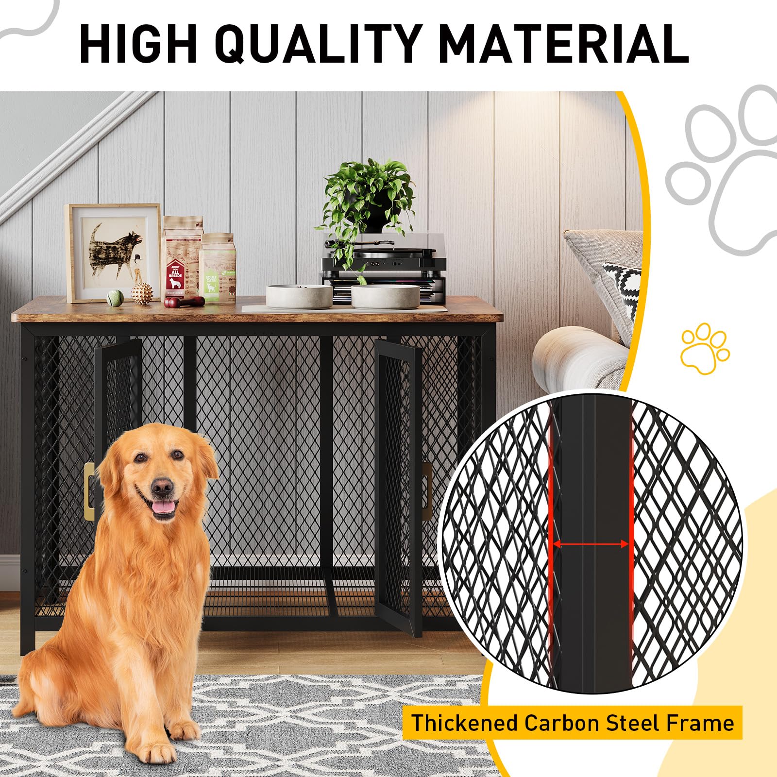 Garvee 48 Inch Large Dog Crate Furniture with Top Access Door, Heavy Duty Dog Crate Wooden Indoor Decorate Pet Cage, Indestructible Pet Dog Kennel for Small, Medium, Large Dogs