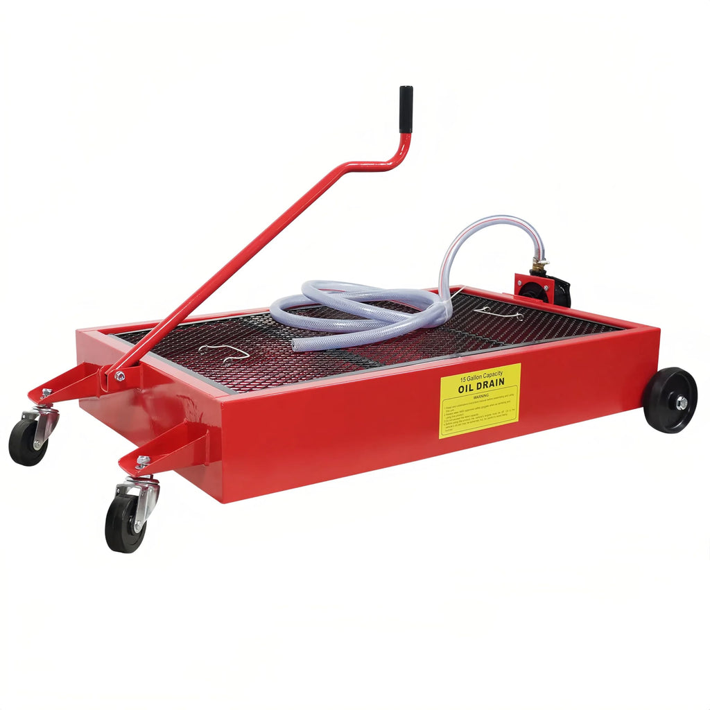 Garvee Low Profile Oil Drain Pan 15-Gallon Capacity Manual Rotary Pump Durable Plastic Wheels 7.2 Inch Hose for Cars Trucks SUVs