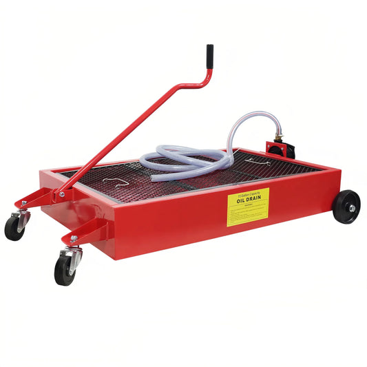 Garvee Low Profile Oil Drain Pan 15-Gallon Capacity Manual Rotary Pump Durable Plastic Wheels 7.2 Inch Hose for Cars Trucks SUVs
