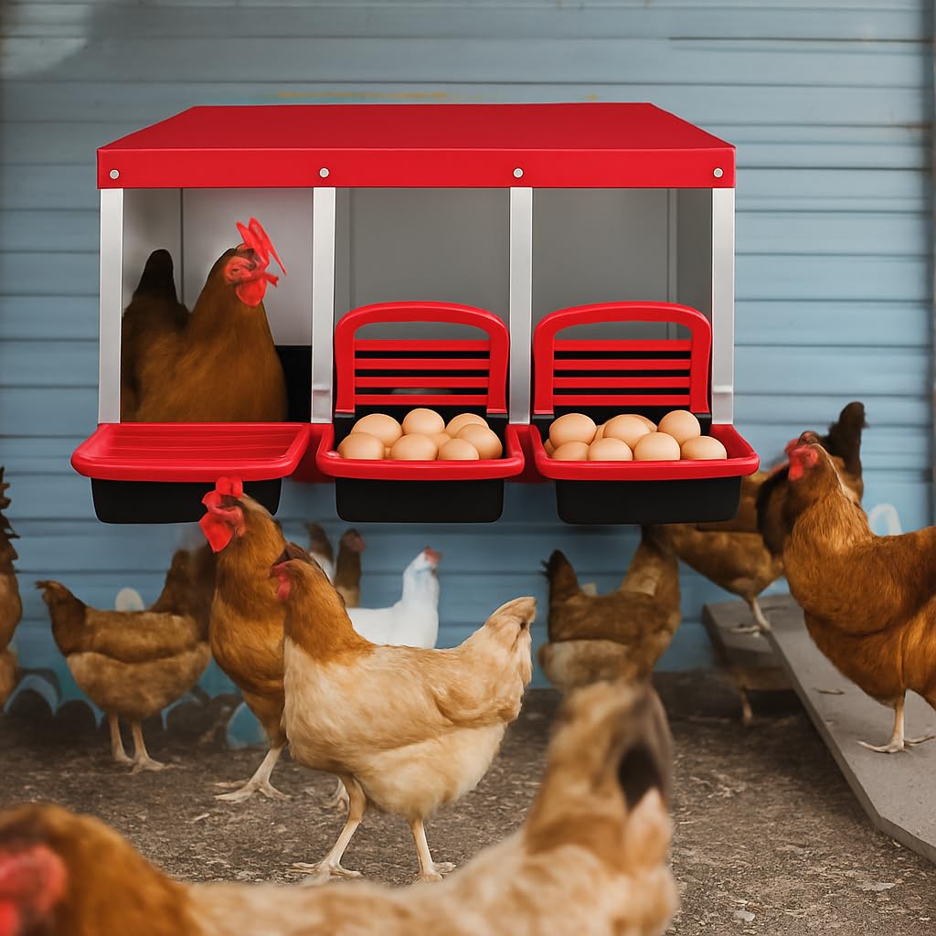 Garvee Chicken Nesting Box 3-Compartment Metal Rollout Egg Collection Galvanized Steel Durable Ventilated Easy Setup for Chicken Coop