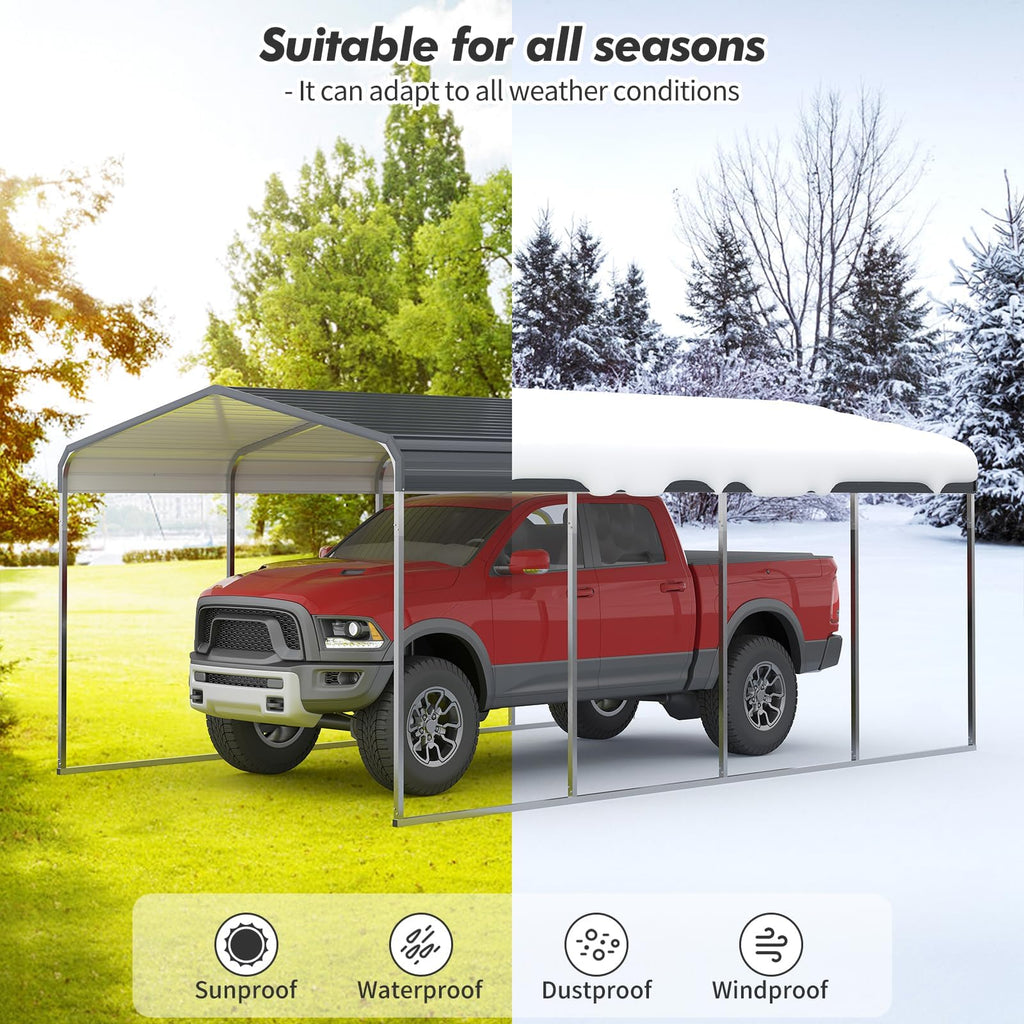 Garvee 12x20 FT Heavy-Duty Metal Carport with Galvanized Steel Roof & Frame, Rust-Resistant, Weatherproof, Stable Base, Easy Assembly, Outdoor Vehicle Shelter