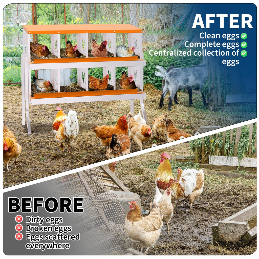 Garvee 8-Hole Bracket Legs Chicken Nesting Box Galvanized Steel Rustproof Automatic Egg Collection Ventilated Easy Install Wall or Freestanding for Chicken Coop Orange