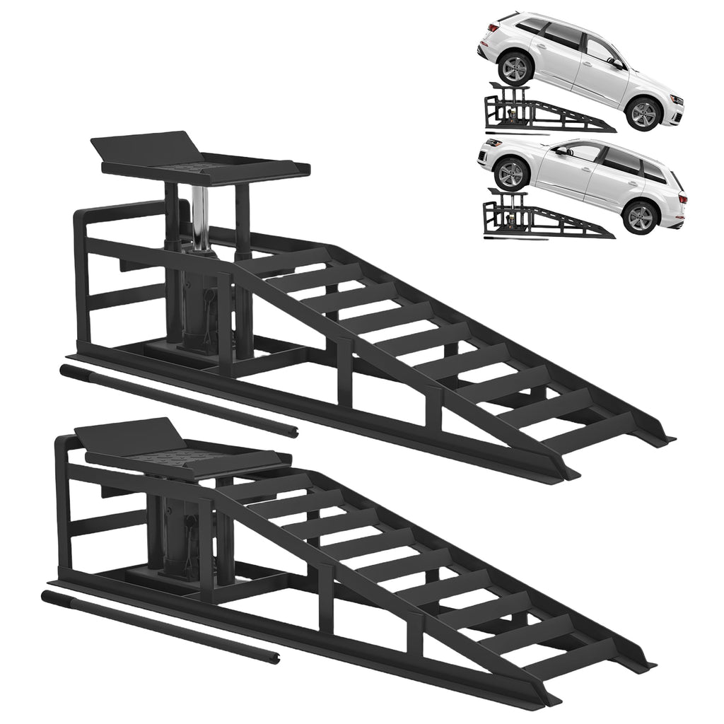 Garvee 2-Pack Hydraulic Car Ramps, 3 Ton Heavy-Duty Steel with Adjustable Height, Wide Incline, and Low Profile for Vehicle Maintenance and Garage Use, Black