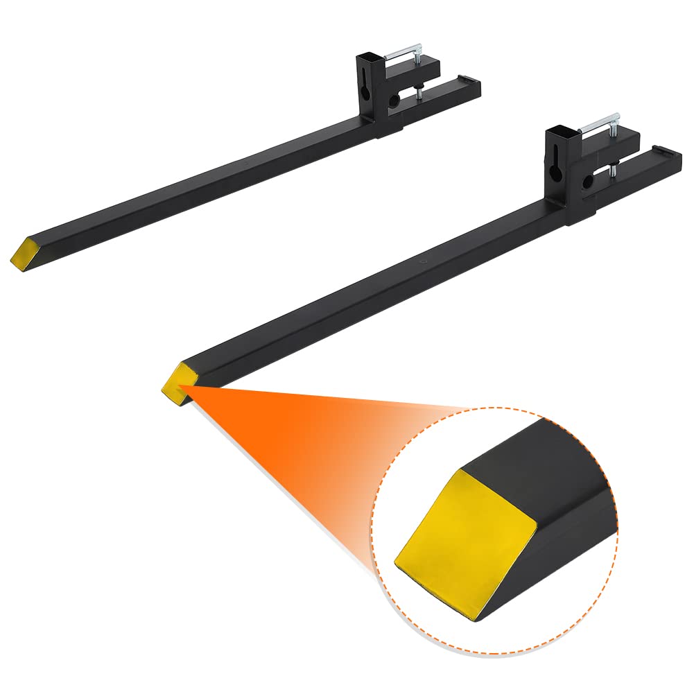 Garvee Pallet Forks 43 Inch Clip-On Tractor Forks 1500 lbs Capacity Adjustable Stabilizer Bar Steel Durable for Skid Steer Agriculture Farms