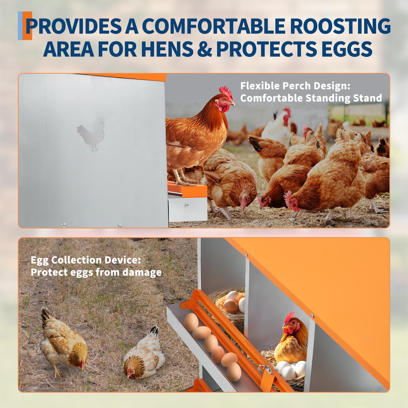 Garvee Chicken Nesting Boxes for Laying Eggs, 8 Compartments, Galvanized Steel, Tilt Design & Ventilation, Easy Assembly, Egg Collection & Protection, Poultry Coop