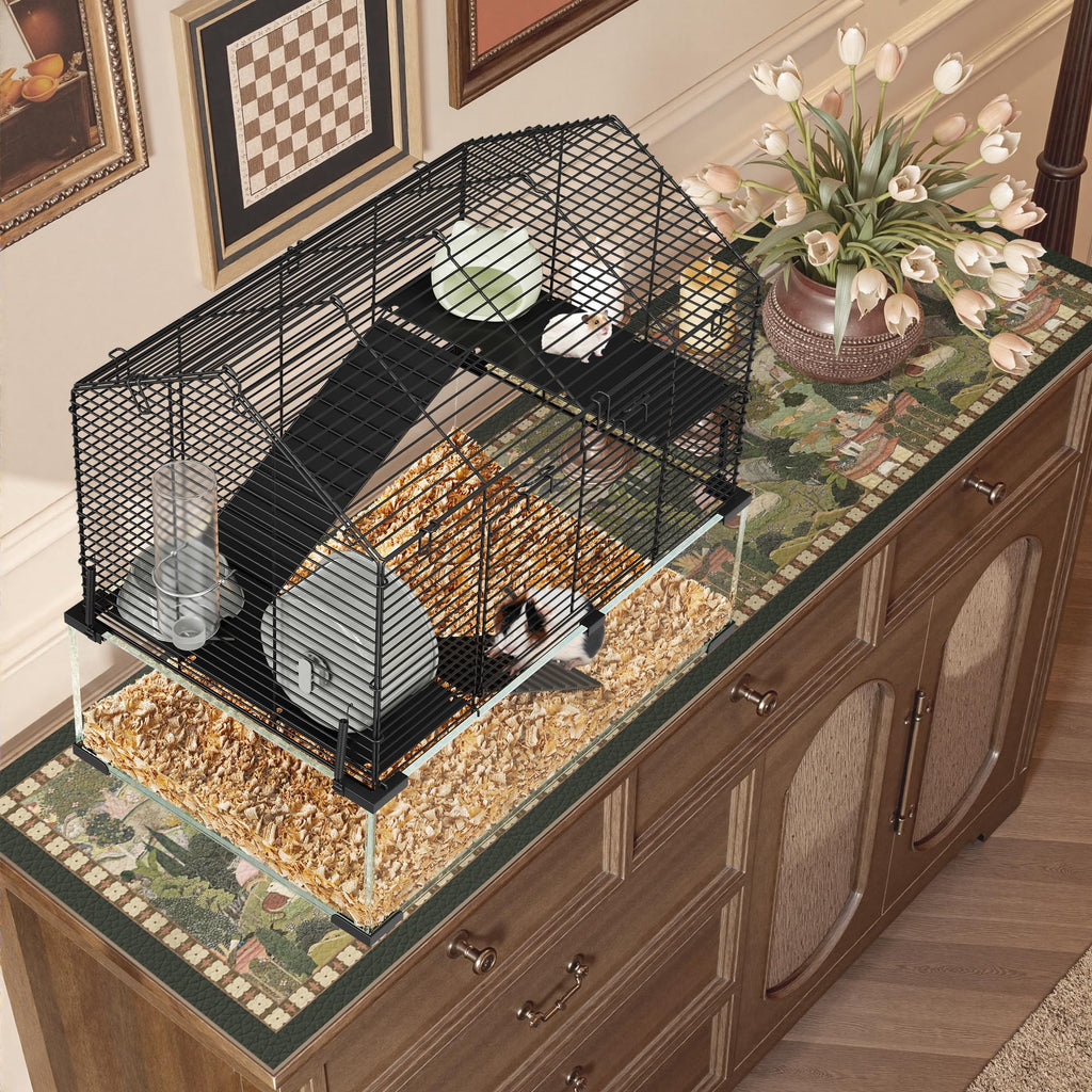 Garvee 3-Tier Hamster Cage for Syrian & Dwarf Hamsters - Multi-Level Habitat with Silent Wheel & Chew-Proof Bottle - Metal & Tempered Glass - Scratch-Resistant, Tool-Free Assembly - Compact Apartment Fit