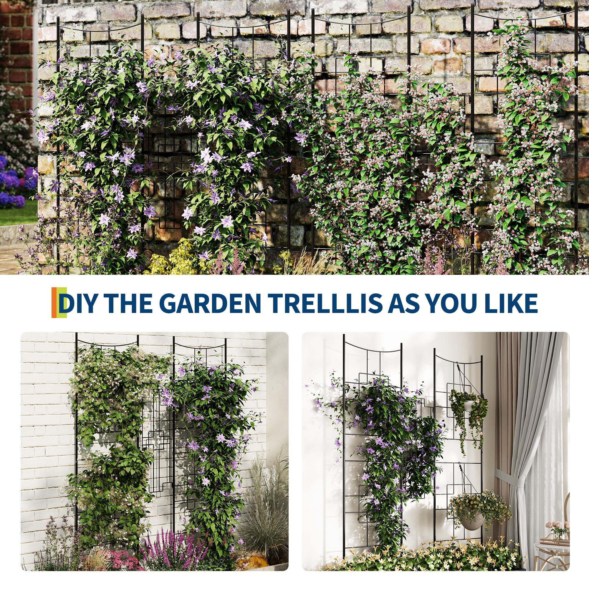 Garvee Elegant 2 Rack Baroque Iron Trellis for Climbing Plants, Rustproof Durable Support with Ergonomic Design, Easy Assembly, Black Finish for Garden & Indoor Use
