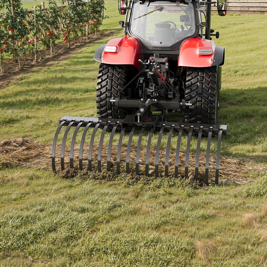 Garvee Tow Behind Dethatcher, 50-inch Tow Dethatcher with 18 Steel Tines, 3-Point Lawn Dethatcher Rake with Attachments for Tractor, Landscape Rake for Garden, Farm, Grass