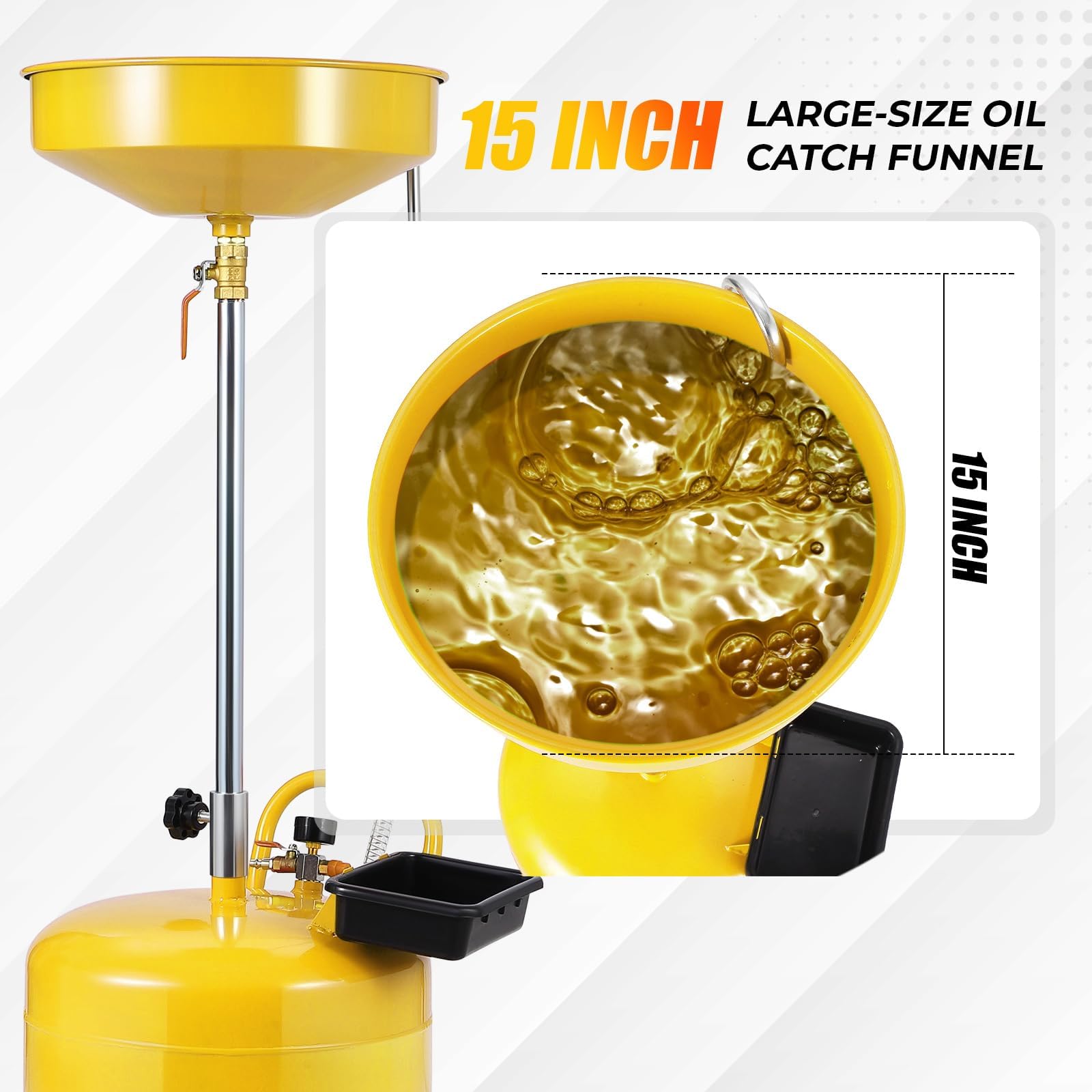 Garvee 20 Gallon Waste Oil Drain Tank Portable Air-Operated Adjustable Height Steel Oil Drainer with Wheels Automotive Workshop Use