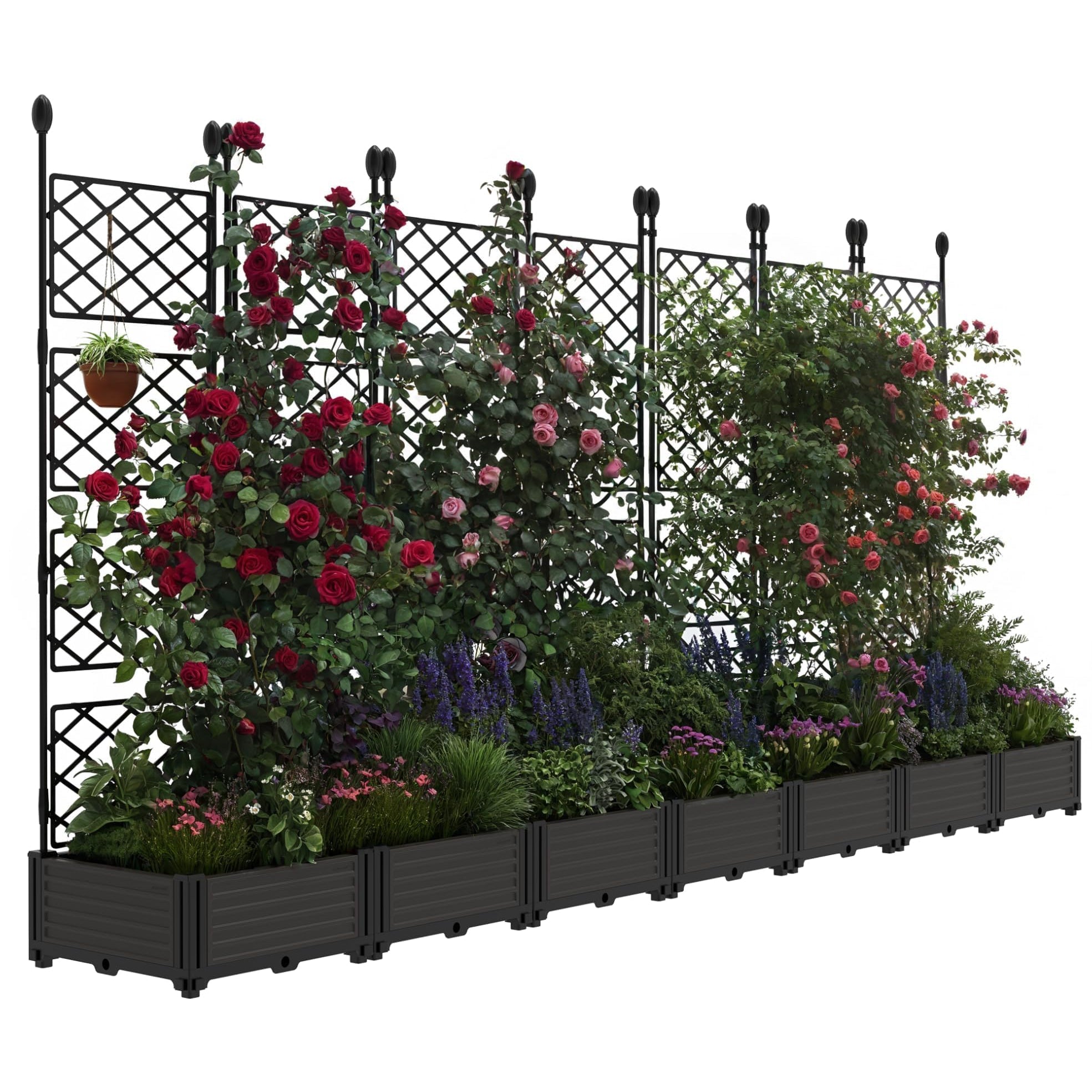 Garvee 7-Piece Raised Garden Bed with Trellis, 114" x 63" Outdoor Planter Box, Vertical Garden with Privacy Screen for Patio, Balcony & Backyard, Lightweight & Weather-Resistant