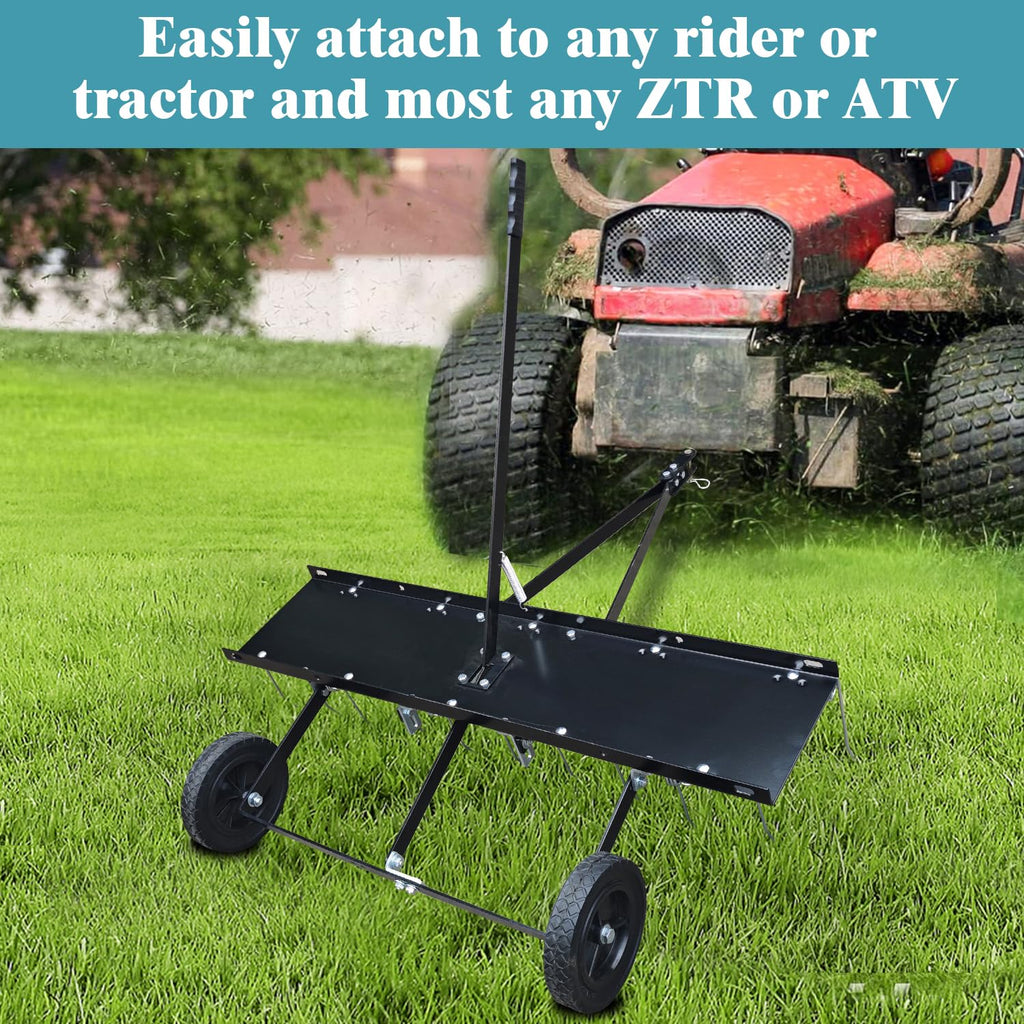 Garvee 45inch Tow Behind Dethatcher with 20 Spring Steel Tines, Heavy-Duty Lawn Rake, Rust-Resistant Steel Frame, Easy Hitch, Adjustable Height for Riding Mowers