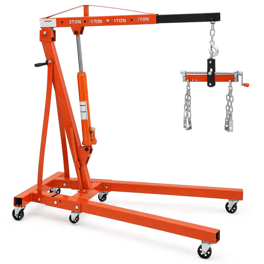 Garvee 2 Ton Folding Hydraulic Engine Hoist with Lever, Heavy-Duty Steel, 6 Wheels, Adjustable Boom, Compact Foldable Design for Garage Workshop
