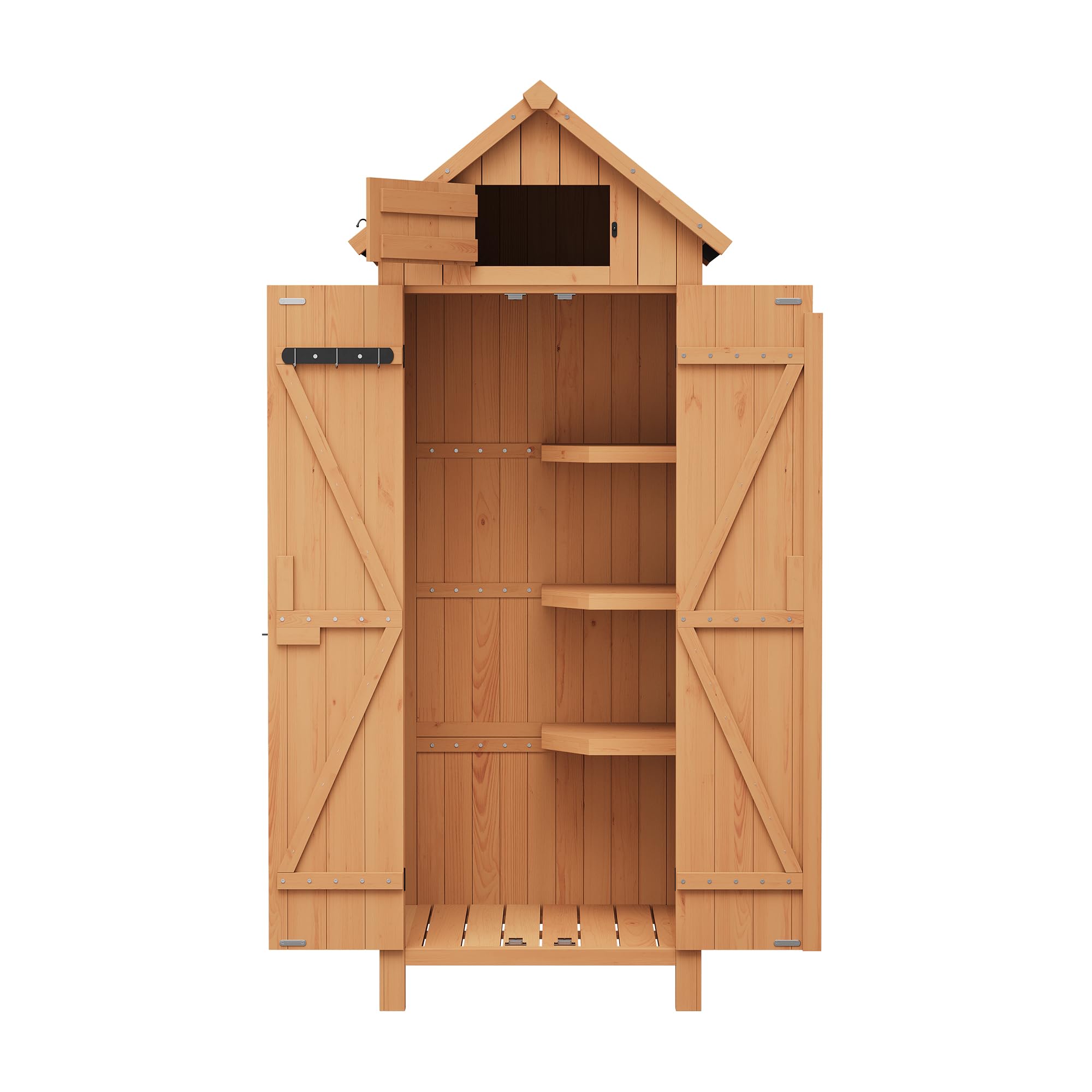 Garvee Outdoor Wooden Storage Shed Waterproof with Lockable Door, Tilt Roof, 3 Shelves, Engineered Wood, Space-Saving Vertical Design for Patio and Garden