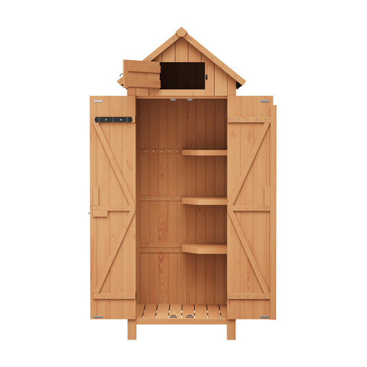 Garvee Outdoor Wooden Storage Shed Waterproof with Lockable Door, Tilt Roof, 3 Shelves, Engineered Wood, Space-Saving Vertical Design for Patio and Garden