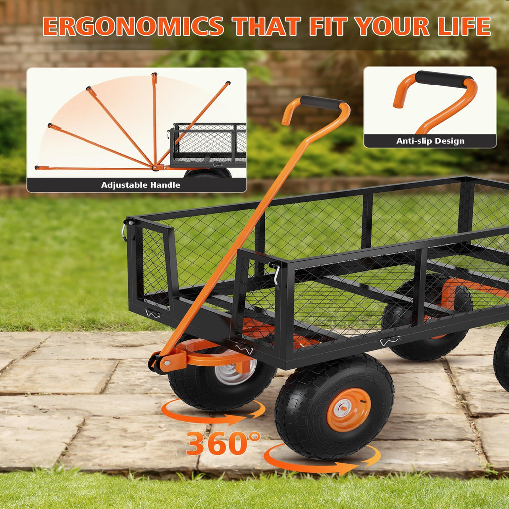 Garvee Steel Garden Cart Mesh Steel Heavy Duty 500lbs Capacity Removable Sides 10-In Tires Yard Lawn Garden