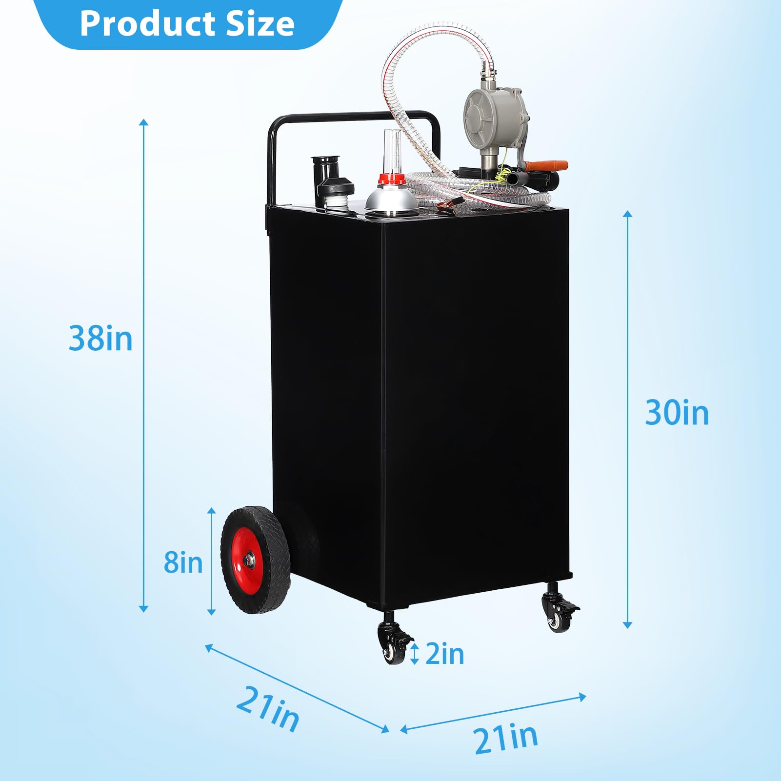 Garvee 30 Gallon Portable Fuel Caddy Stainless Steel Manual Pump Anti-Leak Clear Gauge Wheels Outdoor Use