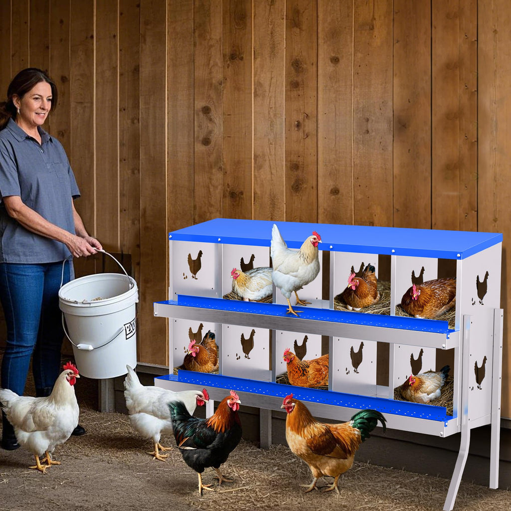 Garvee 10-Hole Bracket Legs Chicken Nesting Box Galvanized Steel Rustproof Automatic Egg Collection Ventilated Easy Install Wall or Freestanding for Chicken Coop Blue