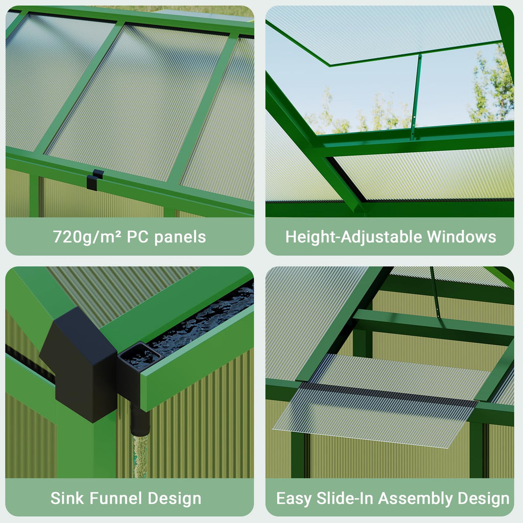 Garvee 6x6 FT Walk-In Greenhouse with Heavy Duty Aluminum Frame & PET Panels, Drainage System and Easy Assembly, Outdoor Green House for Backyard Garden Planting, Patio, Lawn