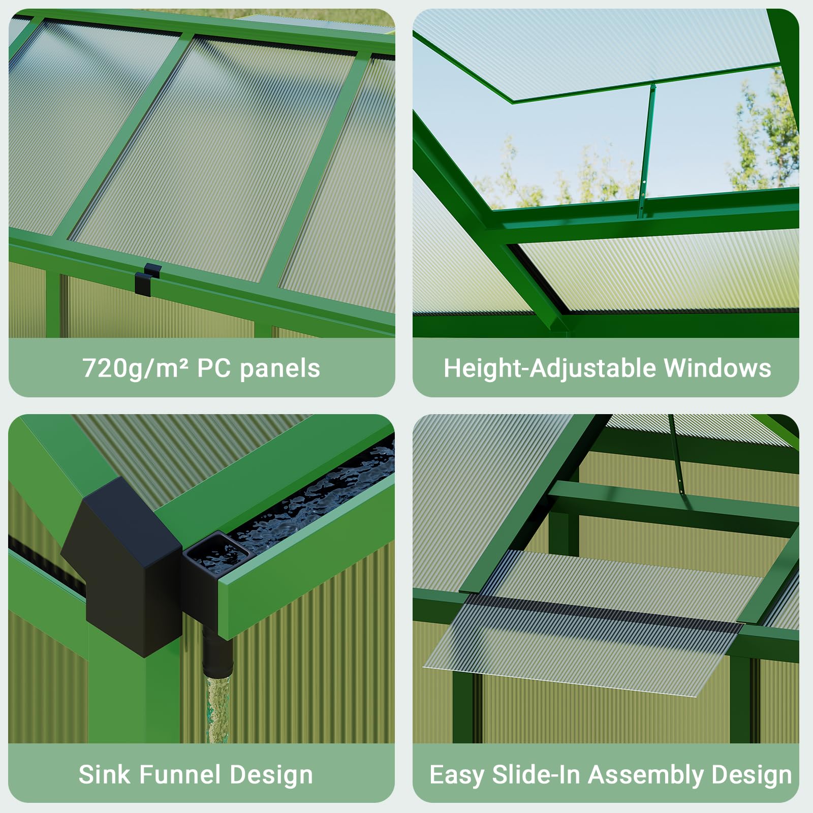 Garvee 6x6 FT Walk-In Greenhouse with Heavy Duty Aluminum Frame & PET Panels, Drainage System and Easy Assembly, Outdoor Green House for Backyard Garden Planting, Patio, Lawn